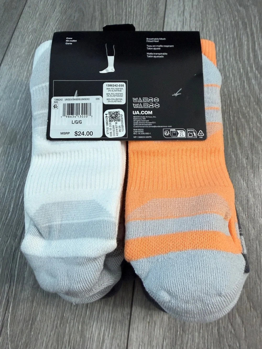 Under Armour 6 Pairs Men’s Crew Socks Cushioned NWT